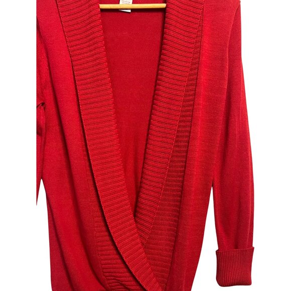 Candies Women Red Shaw Cable Tight Knit Neck Cardigan Buckle M Long Cotton Blend - Picture 13 of 14